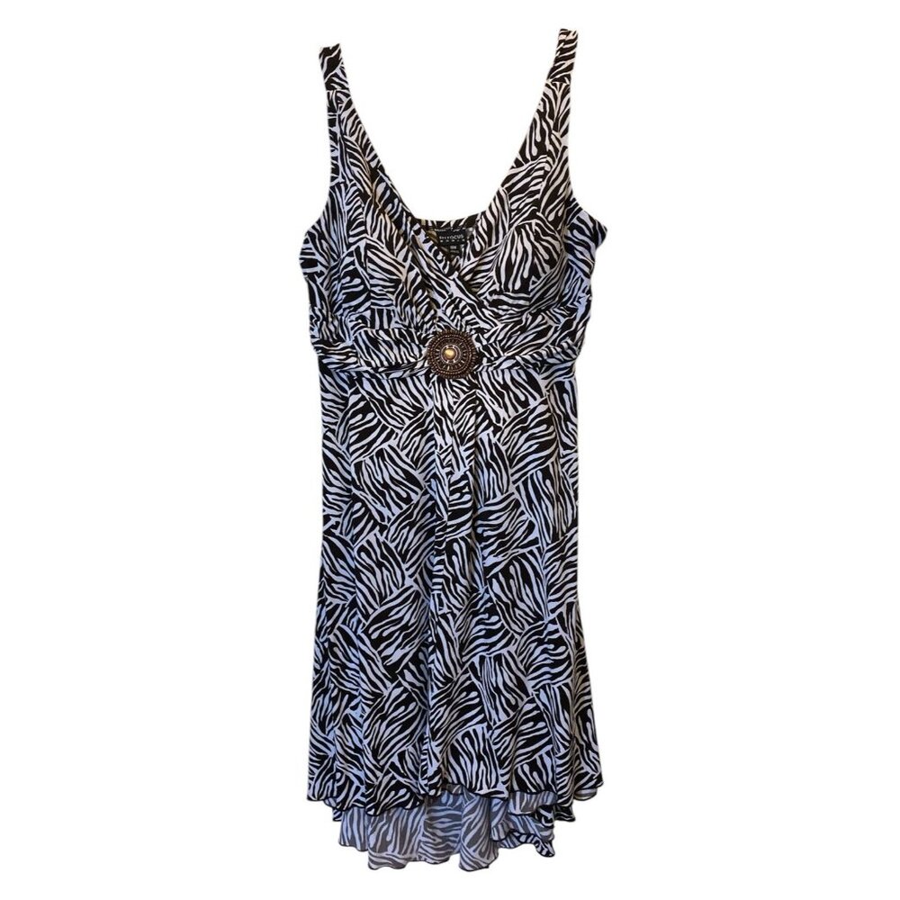 En Focus Women's Size 18W Flared Dress Zebra Stripe Hi Lo Beaded Medallion Tank